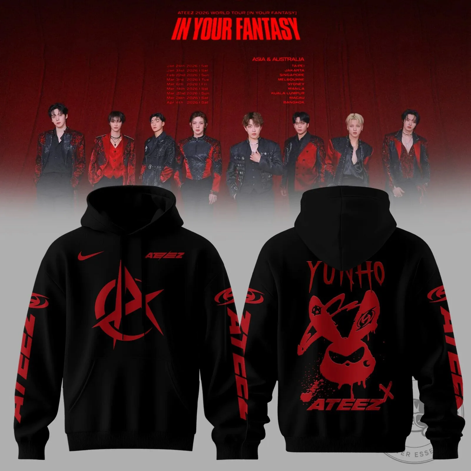 Black Concert Hoodie for ATEEZ's 2026 In Your Fantasy World Tour